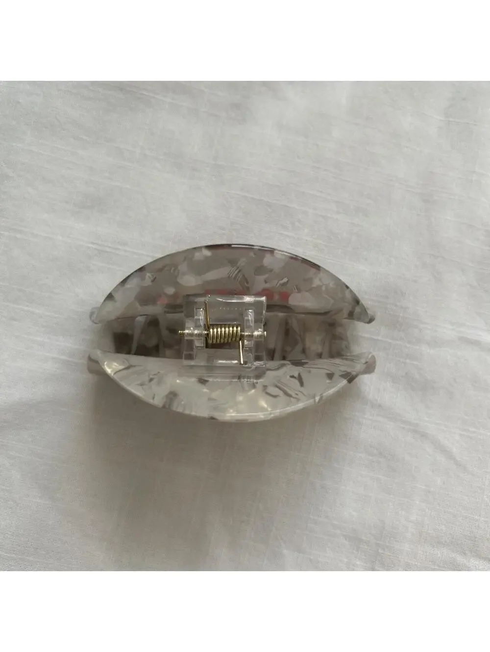 Gray Marbled HELLO! Acrylic Hair Claw Clip Red Lettering Accessory